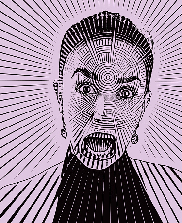Vector line art of Woman with shocked facial expression vector