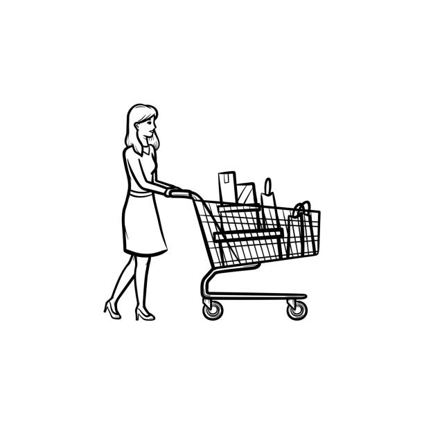 Best Woman Pushing Shopping Cart Illustrations, Royalty-Free Vector ...