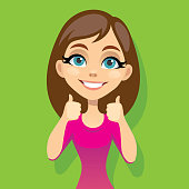 Vector illustration of a woman with thumbs up