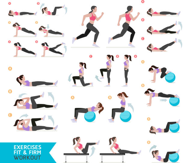 Woman workout fitness, aerobic and exercises. Woman workout fitness, aerobic and exercises.  relaxation exercise illustrations stock illustrations