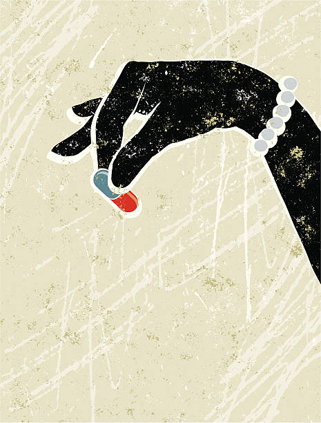 Woman's Hand Holding a Little Pill vector art illustration