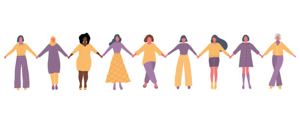 stockillustraties, clipart, cartoons en iconen met vrouwen houden elkaars hand vast. internationaal concept van de dag van de vrouwen - womens day