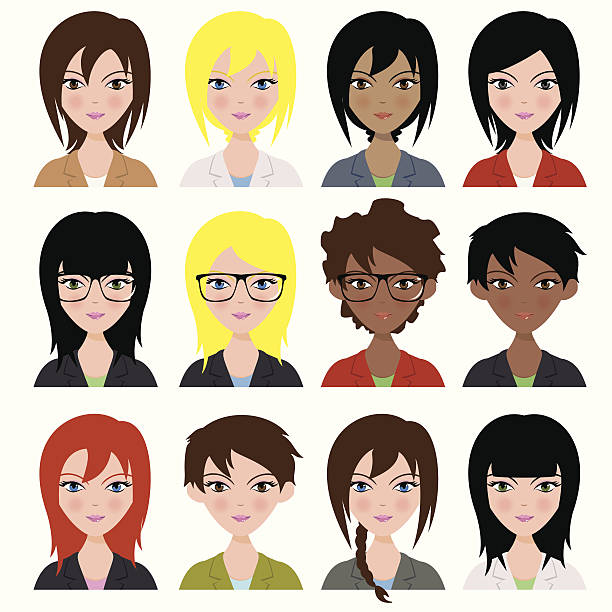 Women avatar Different woman avatar, vector illustration set collection. short hair stock illustrations