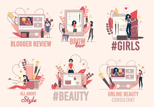 Women Beauty, Fashion Blog Flat Vector Banners Set
