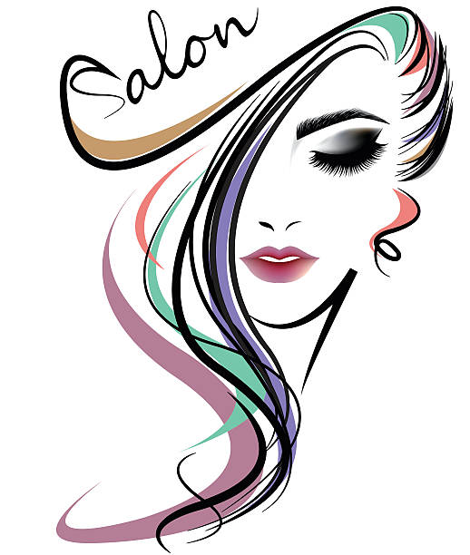 illustrazioni stock, clip art, cartoni animati e icone di tendenza di icona acconciatura donne, logo donne faccia su sfondo bianco - parrucchiere