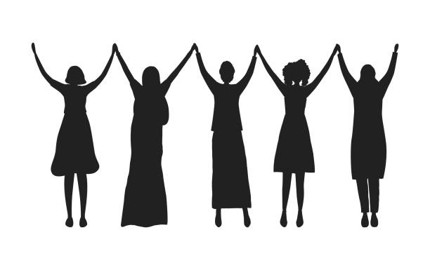 Women holding hands. Black silhouettes of women. International Women's Day concept vector art illustration
