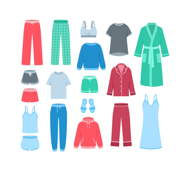 Women home clothes homewear garments flat vector icons vector art illustration