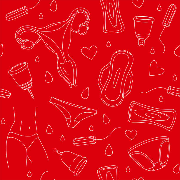 stockillustraties, clipart, cartoons en iconen met vrouwen hygiëne benodigdheden voor menstruatie, onderbroek, pads, tampons, menstruatiecup - tampons