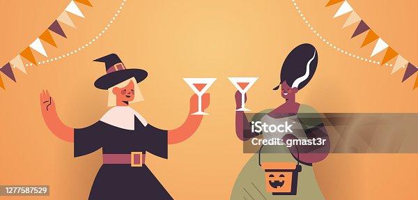 istock women in costumes celebrating happy halloween holiday mix race girls drinking cocktails having bar party 1277587529