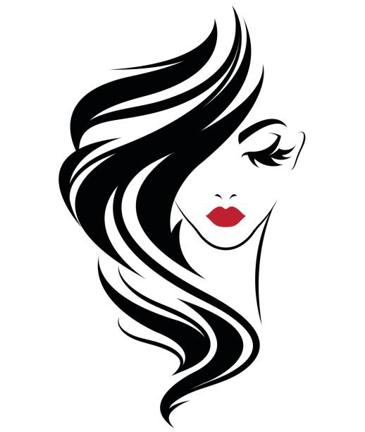 women long hair style icon, icon women on white background illustration of women long hair style icon, icon women on white background, vector black hair stock illustrations