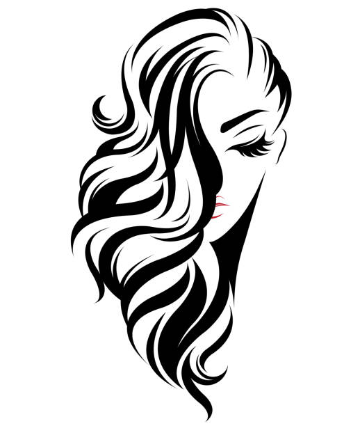 women long hair style icon, icon women on white background illustration of women long hair style icon, icon women face on white background, vector black hair stock illustrations