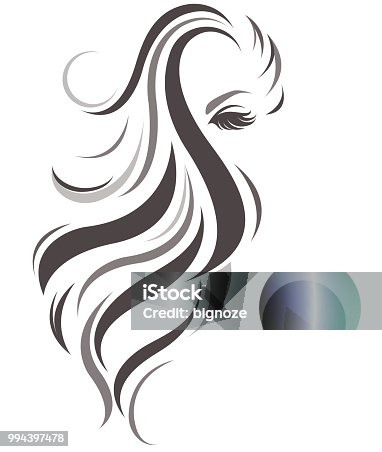 istock women long hair style icon, logo women on white background 994397478