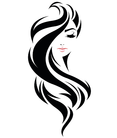 women long hair style icon, symbol women face on white background