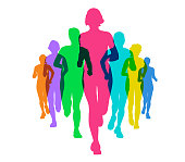 Colourful silhouettes of Female runners
