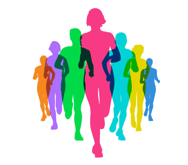 Women Running Colourful silhouettes of Female runners running silhouettes stock illustrations