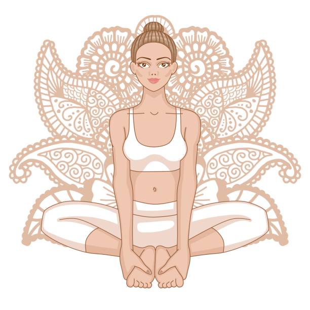 illustrazioni stock, clip art, cartoni animati e icone di tendenza di donne silhouette. posa yoga ad angolo legato. baddha konasana - baddha konasana
