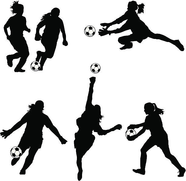 stockillustraties, clipart, cartoons en iconen met women soccer goalie silhouettes - voetbal meisje