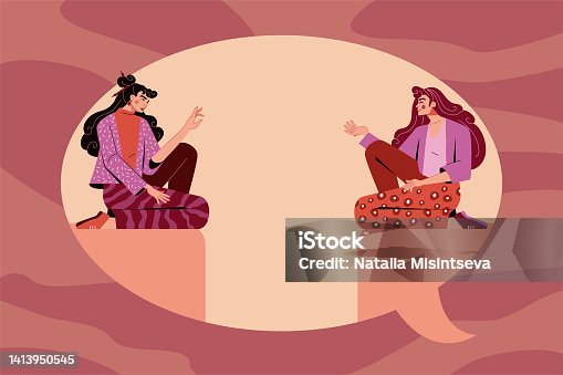 istock Women speech on bubble. Strong woman empowerment and sisterhood, freedom business activist. Feminism and equal rights. Banner or poster with copy space. Vector cartoon illustration 1413950545