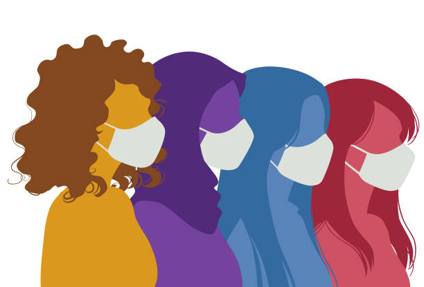 Colorful silhouettes of women wearing mask