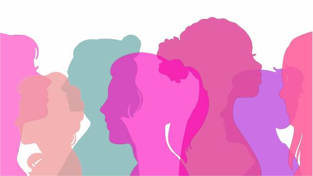 Women Profiles of women of different ages in various colors. Vector. only women stock illustrations