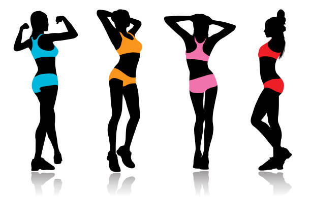 Women workout silhouettes vector art illustration