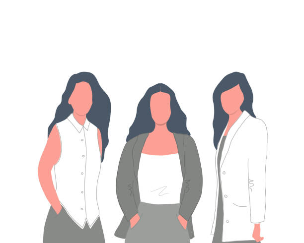 Women's community. Three women stand together. Female solidarity. International Women's Day concept vector art illustration