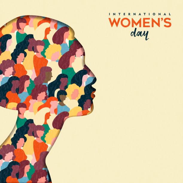 stockillustraties, clipart, cartoons en iconen met women's day 8e maart vrouw hoofd papier gesneden kaart - womens day