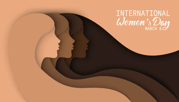 stockillustraties, clipart, cartoons en iconen met de kaart van de dag van vrouwen met drie vrouwensilhouetten van verschillende etniciteiten, rassen en culturen. - womens day poster