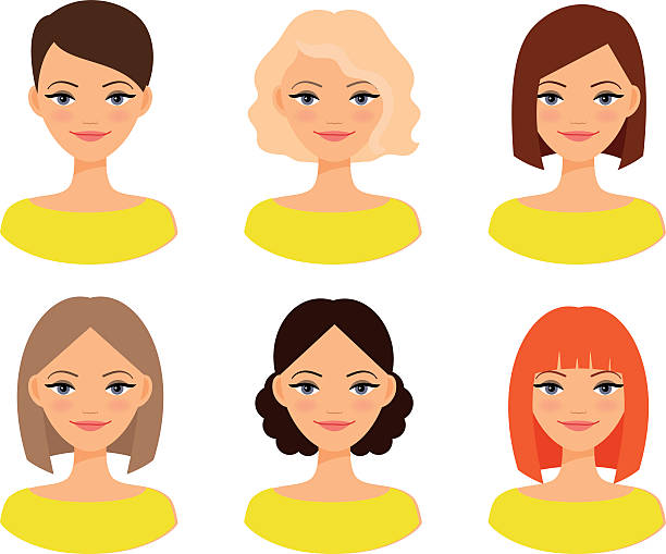 Womens faces with different hairstyles Womens faces. Woman with different hair color and different hairstyles vector illustration short hair stock illustrations