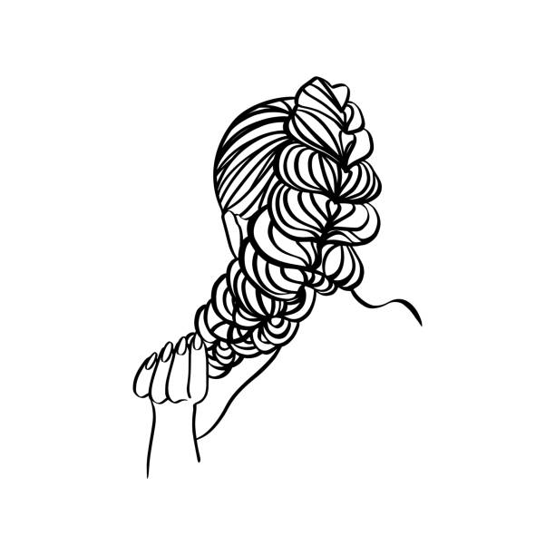 stockillustraties, clipart, cartoons en iconen met vrouwen haarstijl vlecht en hand lijn. vector illustratie in een moderne minimalistische stijl. - hair braid