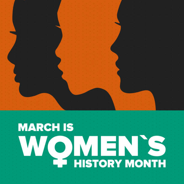 여성 역사의 달. 3월에 매년 축하하여 여성의 역사에 대한 공헌을 기념합니다. 여성 기호입니다. 여성의 권리. 세계에서 소녀 의 힘. 포스터, 엽서, 배너. 벡터 일러스트레이션 - 여자만 stock illustrations