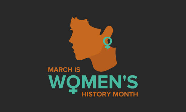 women es history month. gefeiert im märz in den usa, großbritannien und australien - geschichtlich stock-grafiken, -clipart, -cartoons und -symbole
