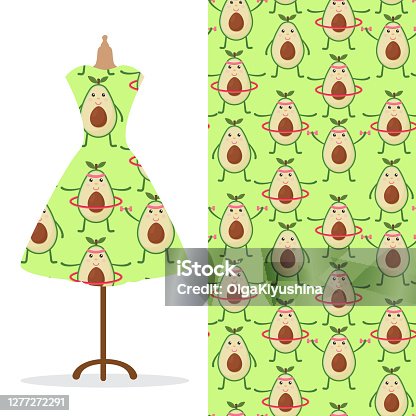 istock Womens long dress mock up with bright seamless hand drawn pattern for textile, paper print. Vector illustration 1277272291