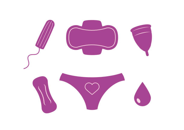 illustrations, cliparts, dessins animés et icônes de vecteur d’ensemble d’icônes de produits menstruels pour femmes - period