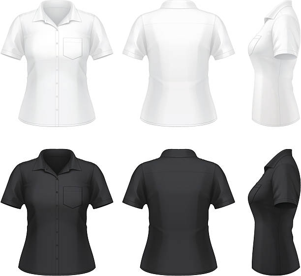 Women's short sleeve dress shirt Vector illustration of a women's short sleeve dress shirt. The pocket can be easily removed.  button down shirt stock illustrations