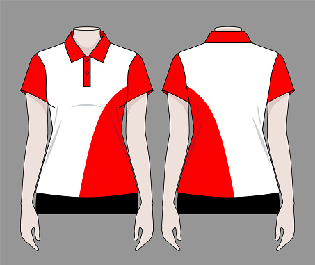 Women's White-Red Short Sleeve Polo Shirt Design Vector on Gray Background.