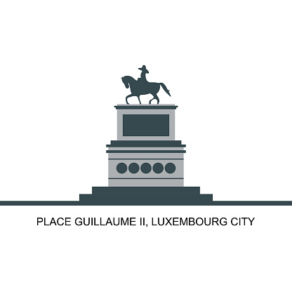 Wonderful view of the Town Hall in the Guillaume II Luxembourg city, Luxembourg. The equestrian statue of Grand Duke William II on the square. Historical places for tourists to visit.