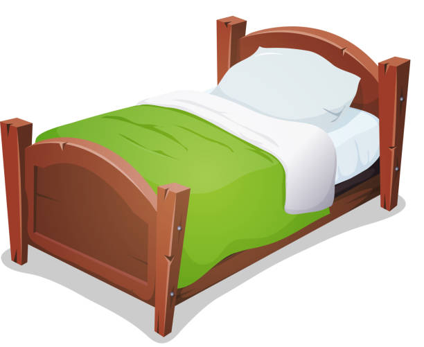 stockillustraties, clipart, cartoons en iconen met wood bed with green blanket - bed