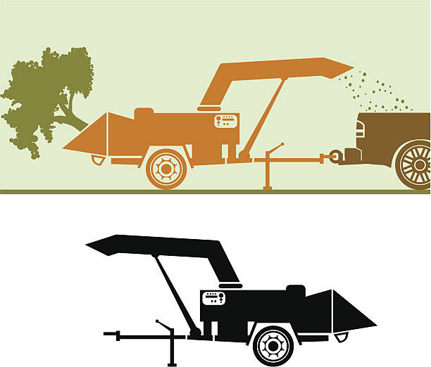 Wood chipper Wood chippers chopping a tree mulch stock illustrations