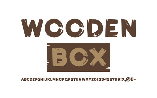 Wood cursive font, Hand drawn brush stroke alphabet, vector illustration 10EPS