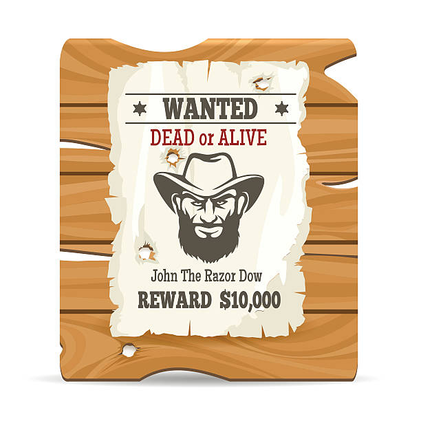 Wood sign board with wanted poster Cartoon wood sign board with paper wanted poster vector illustration chasing stock illustrations