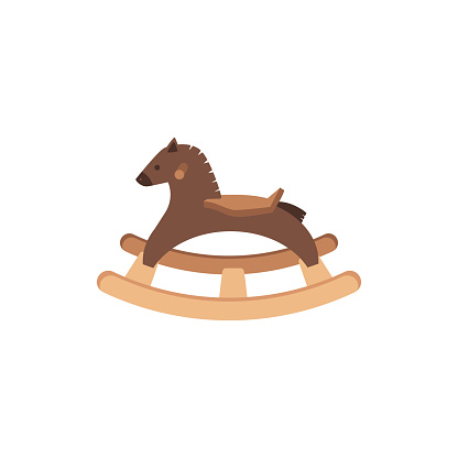 Wood toy for children, wooden rocking horse in flat vector illustration