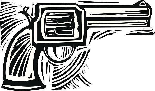 Woodcut Pistol Woodcut style image of a pistol revolver. nra stock illustrations