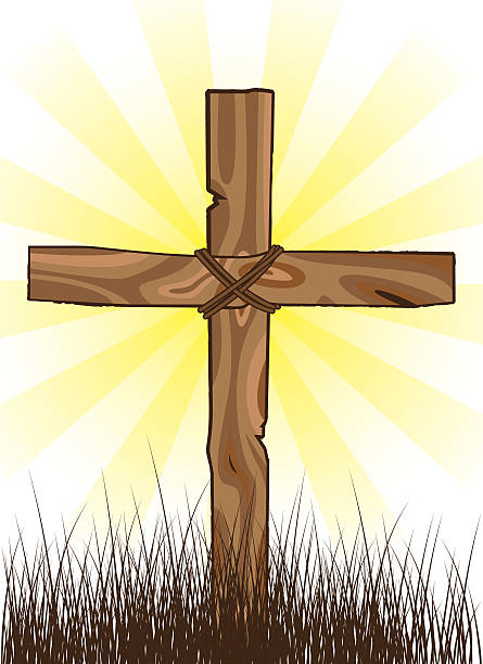 woodden cross on a grass woodden cross on a grass religious cross clipart stock illustrations