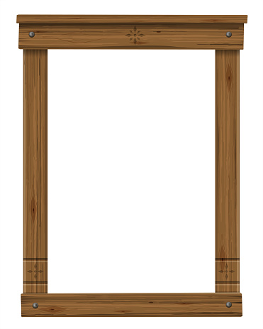 Vector. Wooden antique window or door frame. Scandinavian or Russian style. Ancient decor. Texture or background