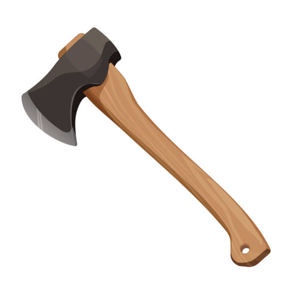 Wooden axe isolated on white background. Element for woodworking Wooden axe isolated on white background. Element for woodworking or lumberjack emblem or icon. Realistic vector illustration of metal ax with handle made of wood axe stock illustrations