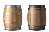 istock Wooden barrel realistic of isolated white background vector illustration 1307923237