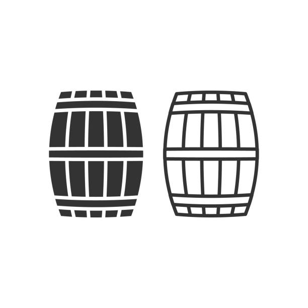 木製のバレルベクトルアイコン。ビールとワインの木の容器のシンボル。ウイスキーとラム酒の醸造所の看板。シンプルな形状のアルコール飲料ロゴ。 - ミニ樽点のイラスト素材／クリップアート素材／マンガ素材／アイコン素材