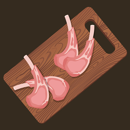 Wooden Cutting Board with Lamb Chops