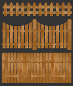 Wooden fence, seamless sections. Isolated vector illustration